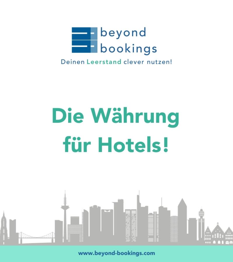 die währung für hotels beyond bookings, skyline frankfurt im hintergrund